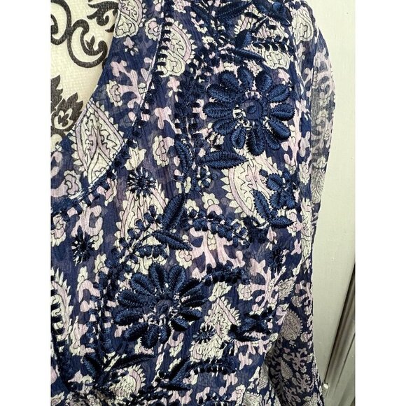 Calypso St Barth silk floral embroidered sheer paisley patterned v-neck tunic - Picture 4 of 8